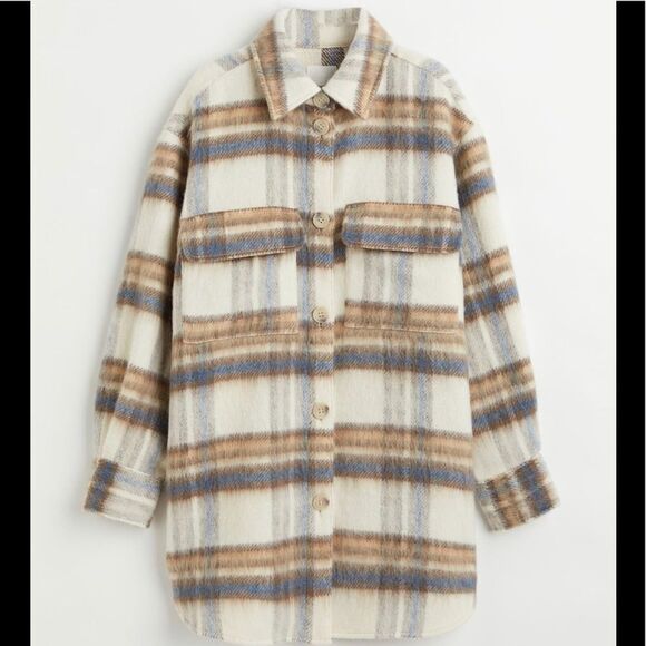 H&M Plaid Wool Blend Shacket Jacket Overshirt New - Picture 5 of 6